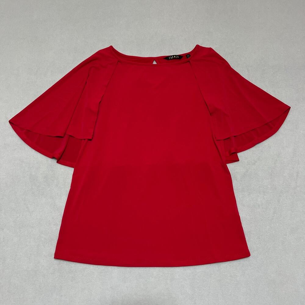 Iman Women's Cape Top XS Red Cape Sleeves Round Neck